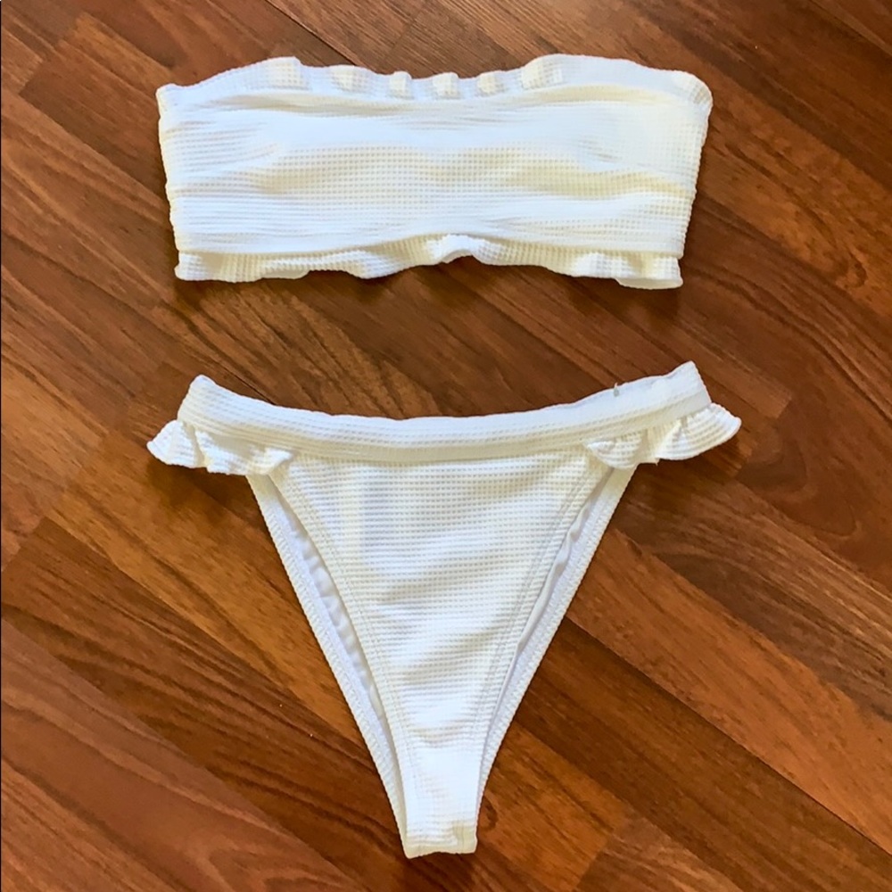 High Waisted White Ris-k Swimwear Bikini